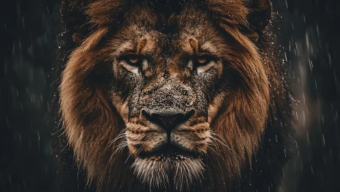 Majestic male lion portrait rendered in moody low key lighting