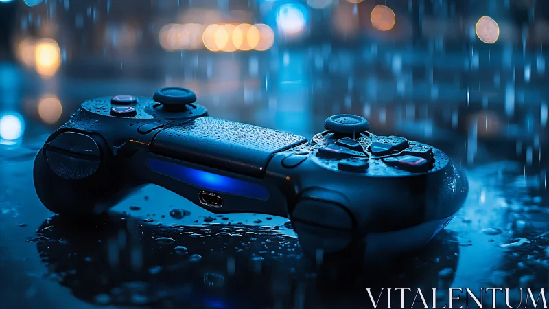 Dual Gaming Controllers with Water Resistance in Rainy Urban Bokeh Setting