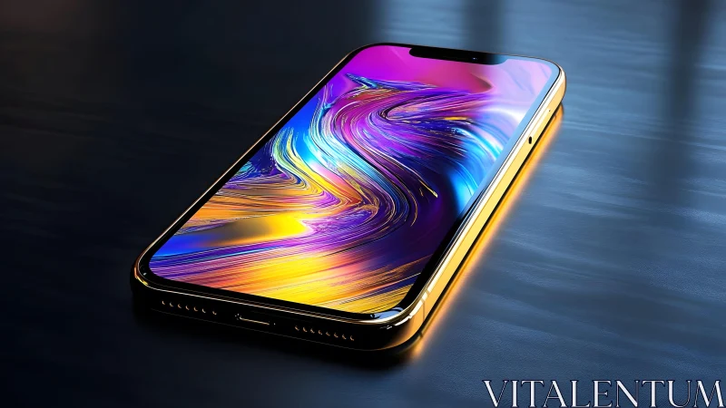 Modern smartphone with vibrant abstract display, digital art style.