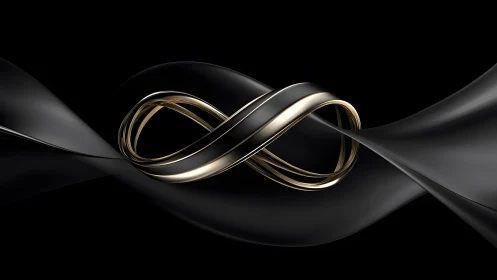 Elegant Gold and Black Infinity Symbol in Abstract 3D Style.