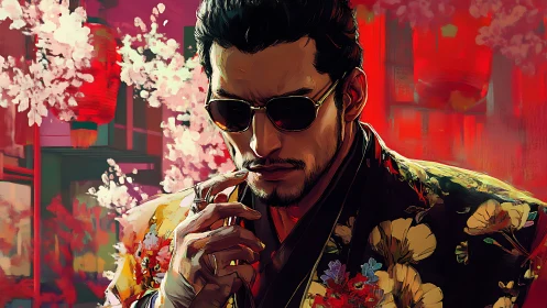 Midnight blossom king plots quietly under neon lantern skies