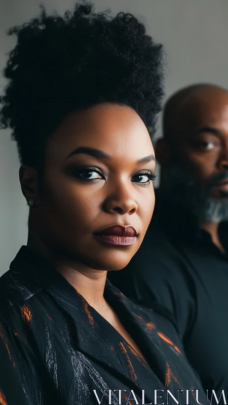 Photographic portrait study with dual-subject depth and contrast.