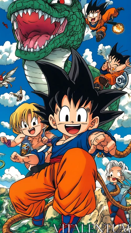 Dynamic anime group portrait with exaggerated foreshortening and bold line art