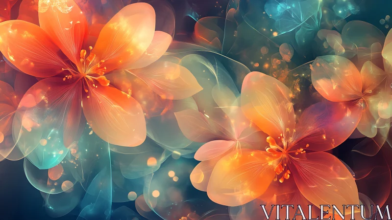 Luminous abstract blossoms glow within swirling bokeh haze