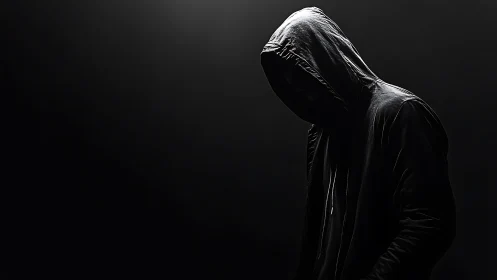 Shadow-cloaked figure leans into darkness, swallowing the light