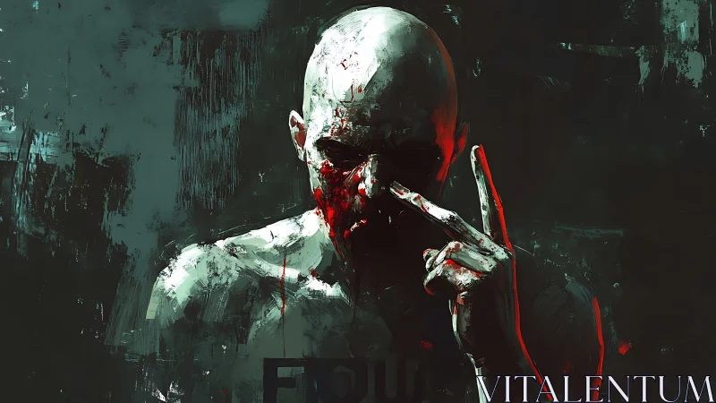 Storm-lit figure in bold red shadows and raw emotion.