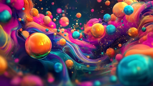 Chromatic spheres in fluid multicolored abstract space.