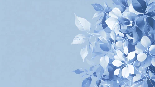Monochrome blue botanical foliage cluster on pastel field