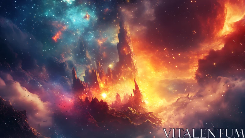 Cosmic citadel erupts through nebula in blazing stellar fire