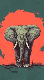 Gentle giant strides forward against bold coral sky.