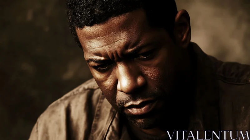 Introspective portrait under warm dramatic studio light.