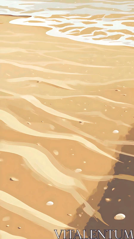 Wet sand with shells and shallow foamy shoreline pattern.