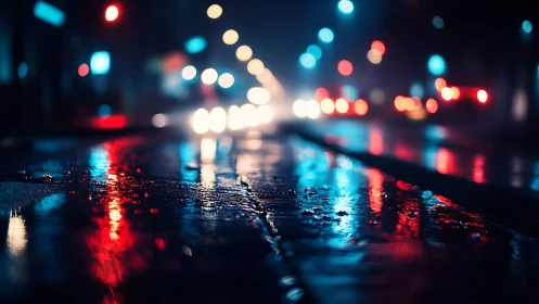 Rain slicked boulevard humming in neon ghost reflections.