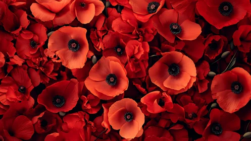 Vibrant Red Poppy Field Composition Featuring Dense Floral Arrangement