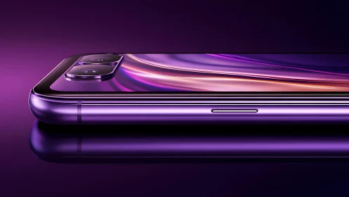 Sleek purple smartphone with dual cameras in modern digital art.