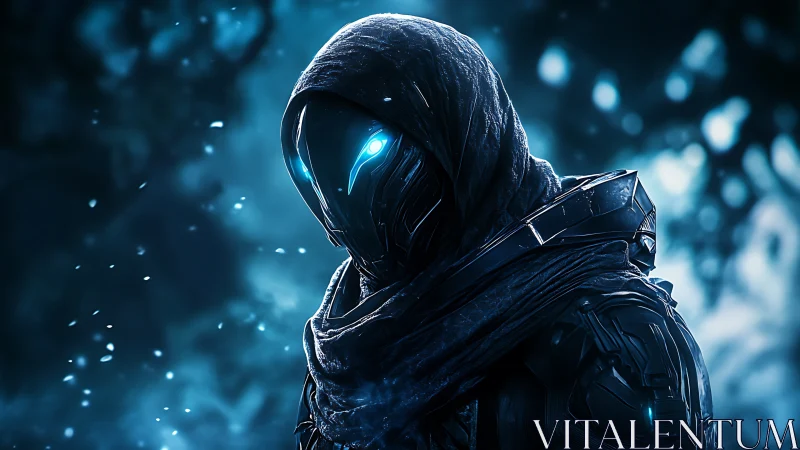 Midnight cyber wraith studies the snowfall between worlds