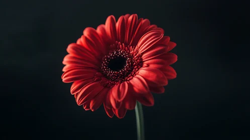 Vibrant Red Gerbera Daisy Blooms Against Dark Background.