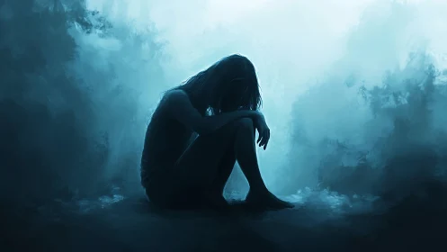 Quiet blue solitude in a misty, reflective daydream.