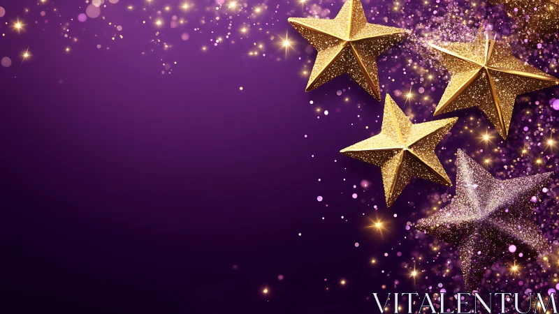 Glitter storm of golden stars on deep royal violet night.