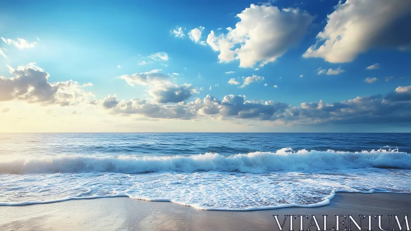 Soft morning waves roll onto a peaceful open shoreline