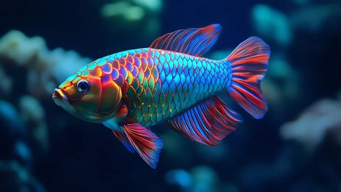 Multicolored digital fish with iridescent scales profile.