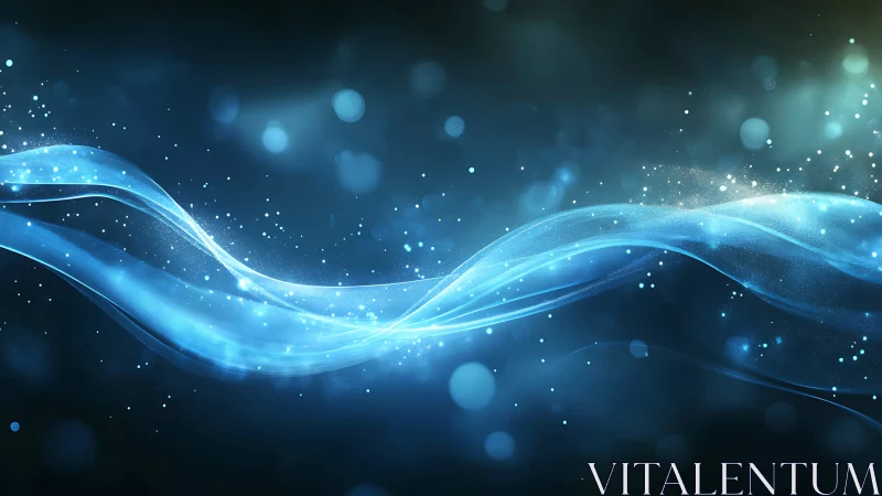 Blue light wave ribbons over dark abstract background.