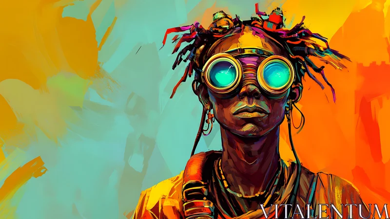 Vivid cyber explorer portrait in neon complementary hues.