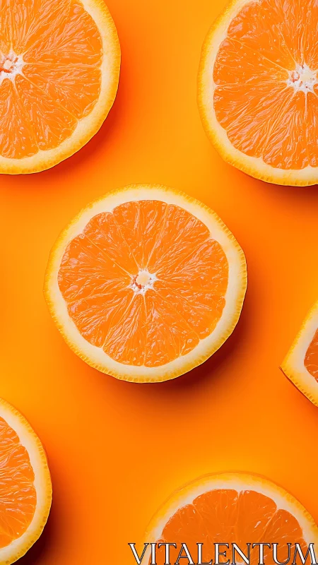 High-saturation overhead study of sliced oranges on uniform ground