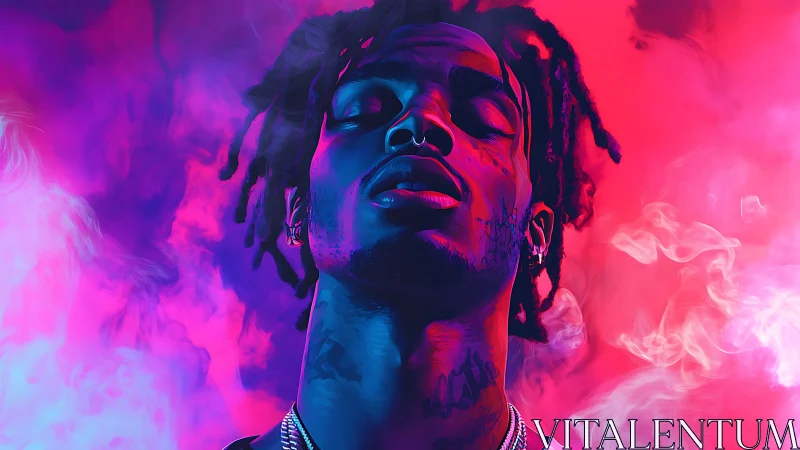 Digital portrait of a person in neon smoke environment