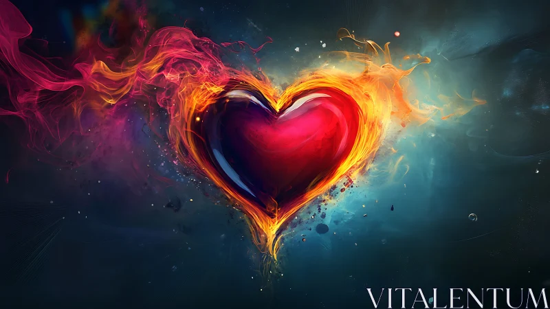Luminescent Heart Form Engulfed in Dynamic Fire and Ethereal Plasma Energy.