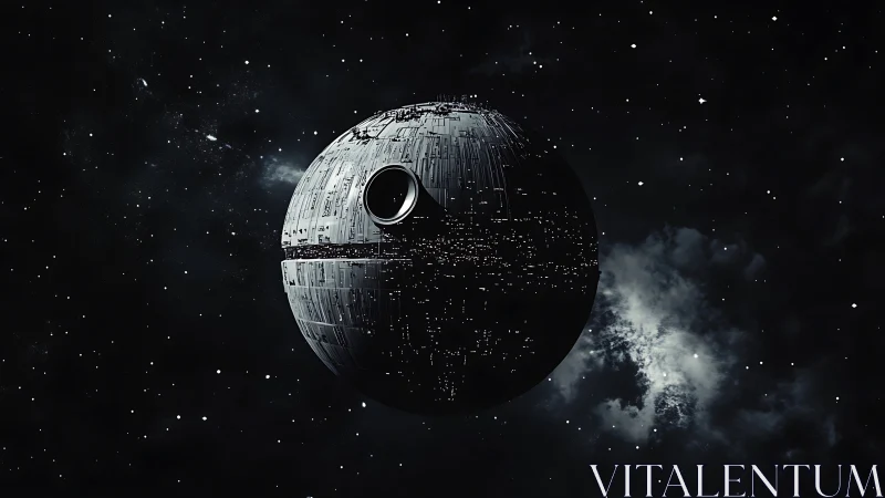 3D spherical battle station in deep space with cinematic contrast.