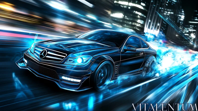 Midnight city sprint with a neon-lit racing coupe.