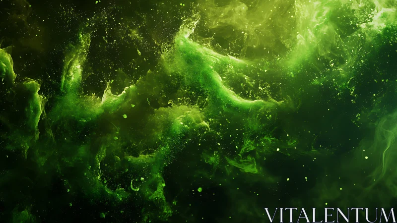 Luminous green nebula cloud swirling through deep space.