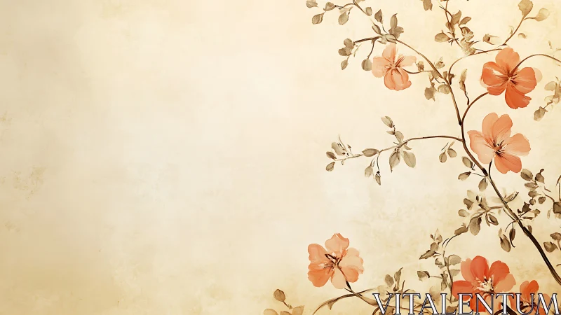 Soft coral blossoms drift gently across a warm canvas