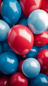 Vibrantly Clustered Balloons in Red, Blue, White Palette.