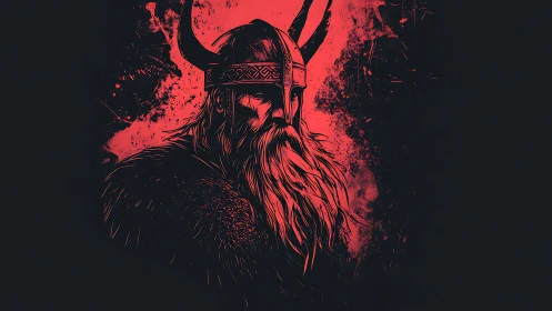 Crimson echoes crown a battle worn Viking in shadowed ink