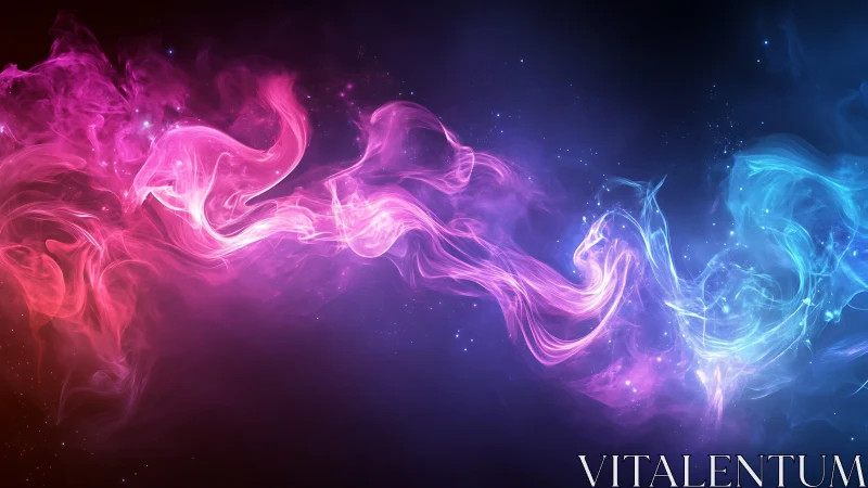 Gentle cosmic currents of pink and blue drifting together.