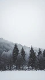Winter pines stand watch as fog quietly erases the distant hills