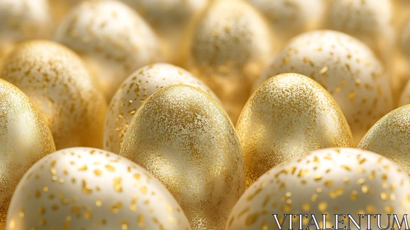 Golden speckled eggs glowing in a cozy festive cluster.