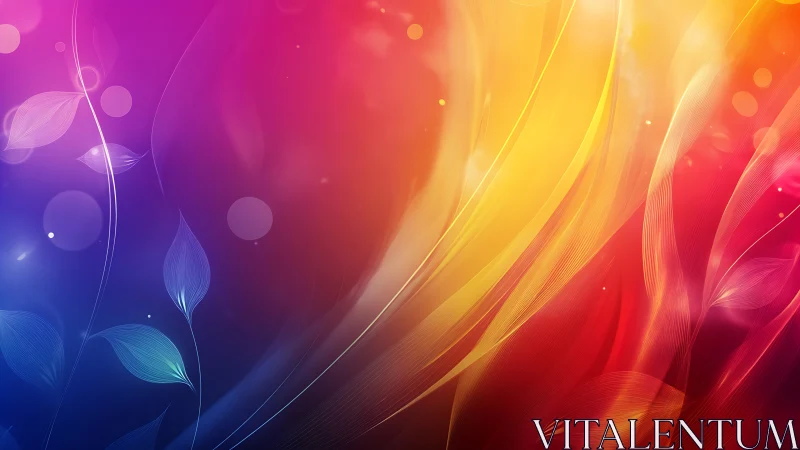 Abstract gradient background with flowing lines and leaves.