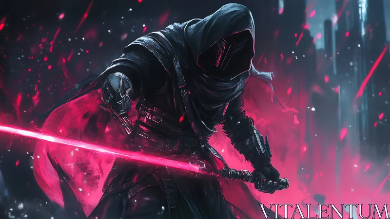 Midnight warlock carves neon ruin with a crimson blade