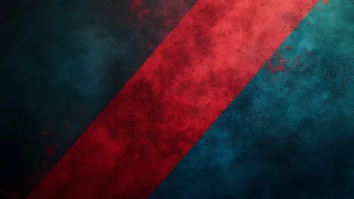 Bold red stripe crossing rich teal textured backdrop.