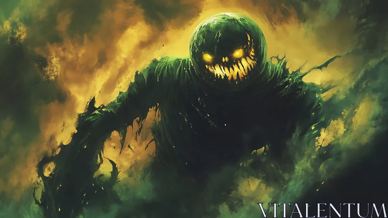 Glowing-eyed shadow creature rising from swirling green mist.