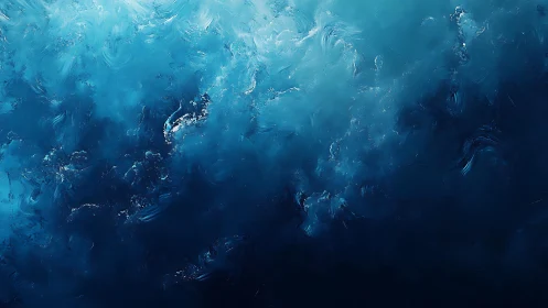 Abstract blue ocean depths digital painting with swirling textures.