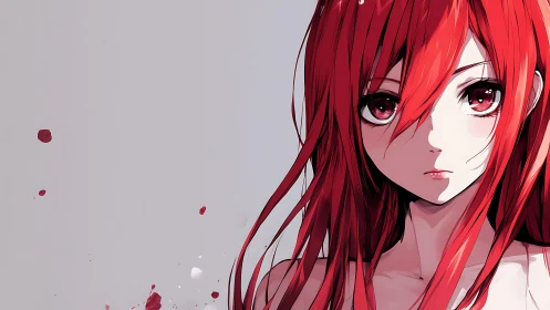 Red haired anime girl portrait with soft high key background