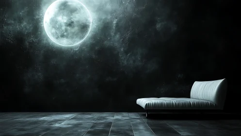 Moonlit sofa sanctuary in a velvet-black minimalist dream.