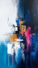 Abstract teal and gold canvas captures bold urban energy