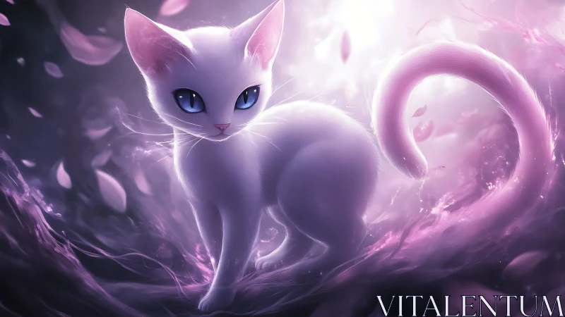 Luminous White Cat in Ethereal Purple Mist.