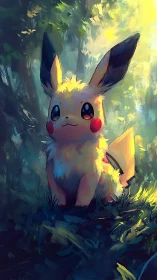 Gentle electric friend resting in a sunlit forest glade.