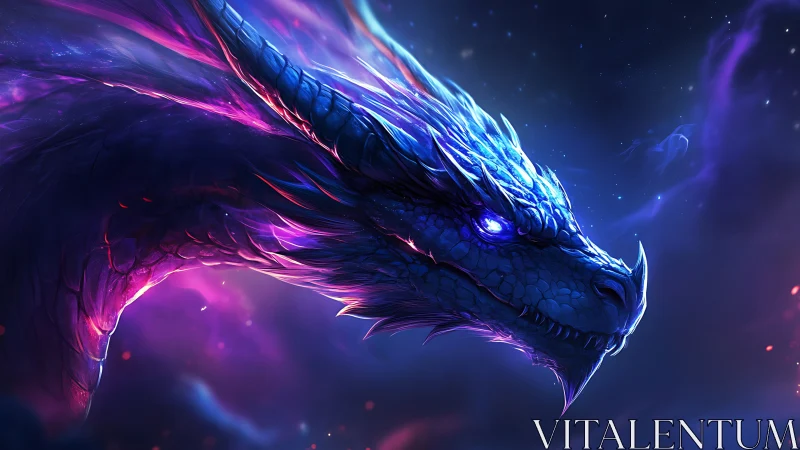 Starlit dragon glows with cosmic blues and vibrant magic light